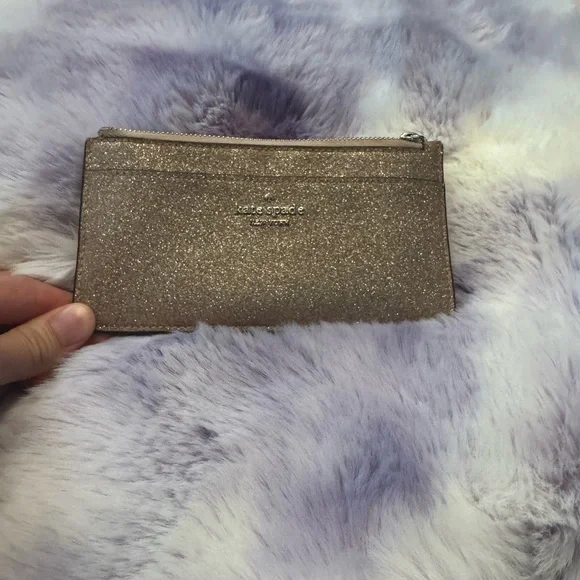 Kate Spade Glimmer Large Slim Card Wallet Signature canvas Metallic - Picture 1 of 6